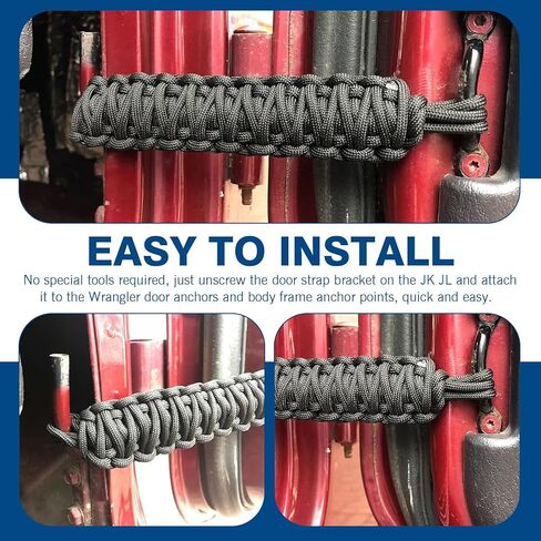 2 PCS Door Limit Straps, Windproof Door Panel Anti-collision Protection Locator, Heavy-duty Parachute Rope Hand-woven Straps, Compatible with Jeep Wrangler CJ YJ TJ JK JKU JL (Black) in Saudi Arabia
