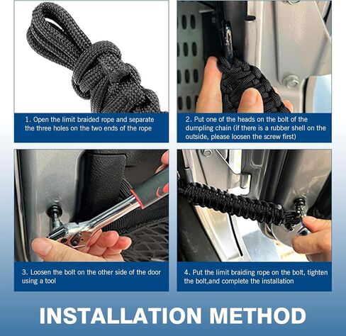 2 PCS Door Limit Straps, Windproof Door Panel Anti-collision Protection Locator, Heavy-duty Parachute Rope Hand-woven Straps, Compatible with Jeep Wrangler CJ YJ TJ JK JKU JL (Black) in Saudi Arabia