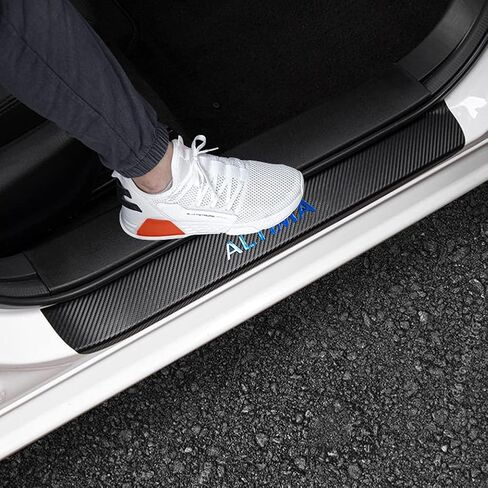 LEXLEY For Nissan 2019-2025 Altima Carbon Fiber Style Leather Door Sill Protector Anti-Dirty Scuff Plate Cover Guard Sills Protector Trim,Welcome Pedal Protect 4PCS -SLIVER in Saudi Arabia