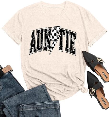 قمصان Auntie للنساء مطبوع عليها حروف مرحة وأكمام قصيرة هدية العمة كاجوال فضفاضة برقبة دائرية ورسومات مرحة in Saudi Arabia