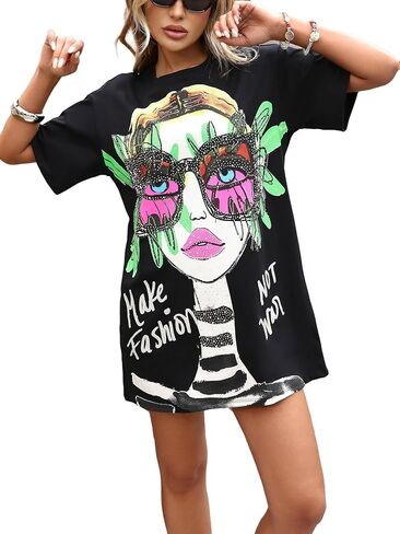 Womens Graphic T Shirts Sequined Tops Sparkly Tops for Women Rock Shirts with Crew Neck Funny Graphic Tees for Women in Saudi Arabia