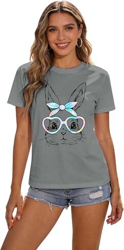 Easter Shirts for Women He is Risen Jesus Christian T-Shirt Short Sleeve Bunny Glasses Print Tee Tops in Kuwait