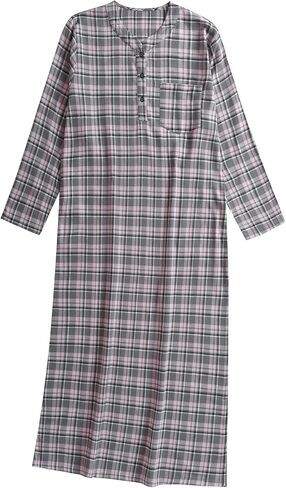 Esenchel Women's Cotton Flannel Nightgown V-Neck Long Sleeve Night Gowns in Kuwait