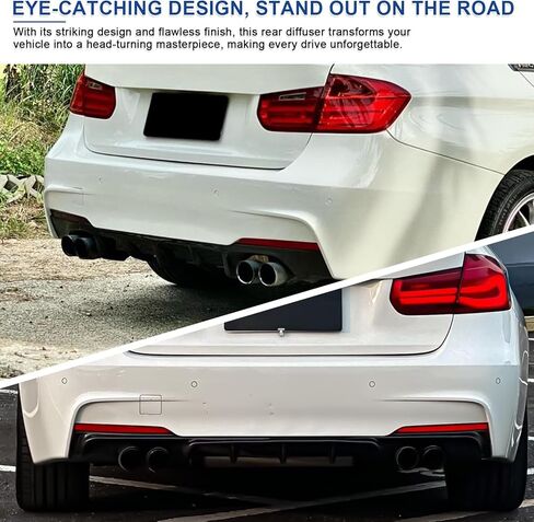 Rear Diffuser for 2013-2019 BMW 3 Series F30 F31 328i 330i MT MP M-Sport Rear Bumper Lower Lip,Glossy Black Diffuser,Double Side Dual Out in Kuwait