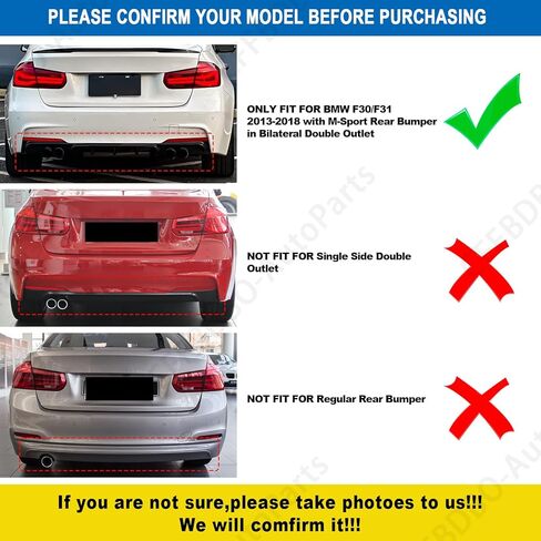 Rear Diffuser for 2013-2019 BMW 3 Series F30 F31 328i 330i MT MP M-Sport Rear Bumper Lower Lip,Glossy Black Diffuser,Double Side Dual Out in Kuwait