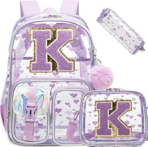 حقيبة ظهر شفافة باللون الوردي Monogram M شديدة التحمل للأطفال، حقائب ظهر شفافة للفتيات في المدارس، حقيبة كتب ابتدائية، حقيبة مدرسية للحفلات الموسيقية، معتمدة من الكلية، حقيبة شفافة للمراهقين والنساء in Kuwait