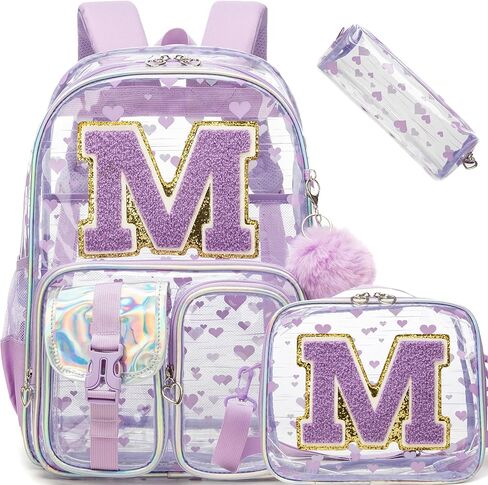 حقيبة ظهر شفافة باللون الوردي Monogram M شديدة التحمل للأطفال، حقائب ظهر شفافة للفتيات في المدارس، حقيبة كتب ابتدائية، حقيبة مدرسية للحفلات الموسيقية، معتمدة من الكلية، حقيبة شفافة للمراهقين والنساء in Kuwait