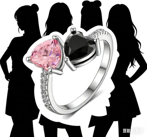 Black and Pink Inspired Rings Merch Inspirational Gift for Women Black&Pink Heart Merch Outfits for Concert Accessories Fashion Jewelry with Pink and Black Heart Stones in Kuwait