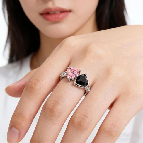 Black and Pink Inspired Rings Merch Inspirational Gift for Women Black&Pink Heart Merch Outfits for Concert Accessories Fashion Jewelry with Pink and Black Heart Stones in Kuwait