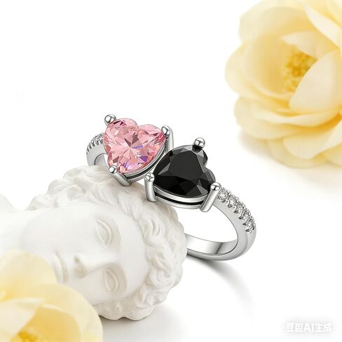 Black and Pink Inspired Rings Merch Inspirational Gift for Women Black&Pink Heart Merch Outfits for Concert Accessories Fashion Jewelry with Pink and Black Heart Stones in Kuwait