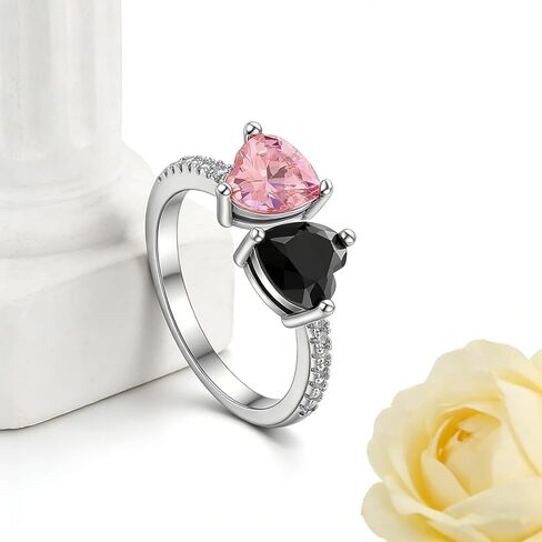 Black and Pink Inspired Rings Merch Inspirational Gift for Women Black&Pink Heart Merch Outfits for Concert Accessories Fashion Jewelry with Pink and Black Heart Stones in Saudi Arabia