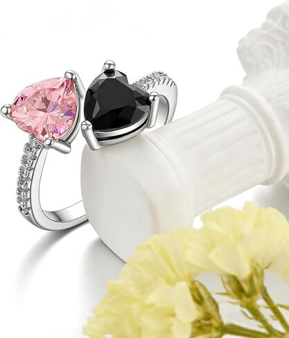 Black and Pink Inspired Rings Merch Inspirational Gift for Women Black&Pink Heart Merch Outfits for Concert Accessories Fashion Jewelry with Pink and Black Heart Stones in Saudi Arabia