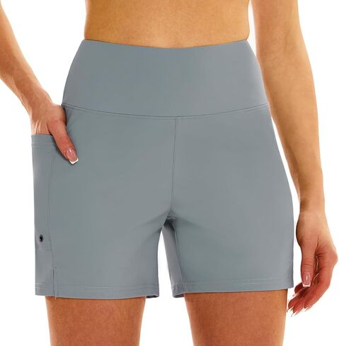 HODOSPORTS Women's 5''/7'' Swim Board Shorts High Waisted Quick Dry Swimsuit Bottoms with Liner Pockets Bathing Suit Trunks in Kuwait