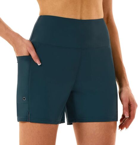 HODOSPORTS Women's 5''/7'' Swim Board Shorts High Waisted Quick Dry Swimsuit Bottoms with Liner Pockets Bathing Suit Trunks in Kuwait