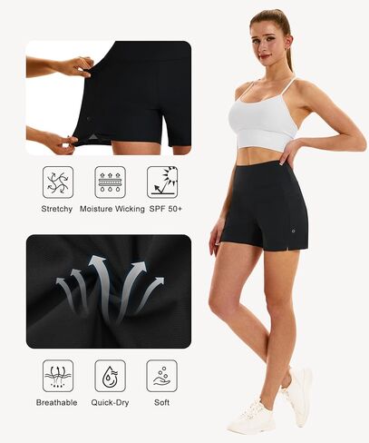 HODOSPORTS Women's 5''/7'' Swim Board Shorts High Waisted Quick Dry Swimsuit Bottoms with Liner Pockets Bathing Suit Trunks in Kuwait