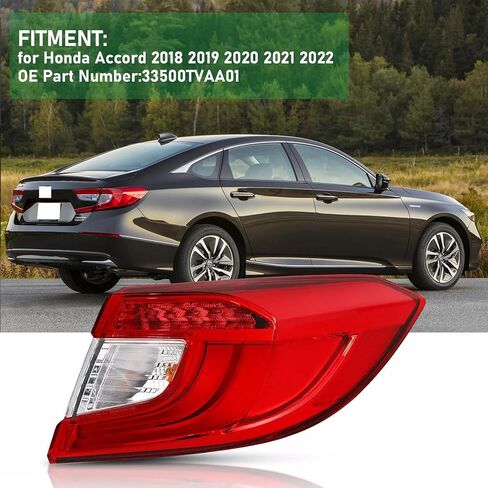 ضوء الذيل الجانبي للركاب متوافق مع هوندا أكورد 2018-2022، مصباح الفرامل الخلفي LED، استبدال الضوء الخلفي الجانب الخارجي الأيمن HO2805118 33500TVAA01 مع المصابيح والحزام in Kuwait