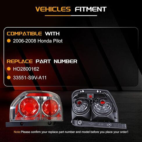 Tail Light Compatible With 2006-2008 Honda Pilot (Left Driver Side), Replace HO2800162 33551-S9V-A11 in Saudi Arabia