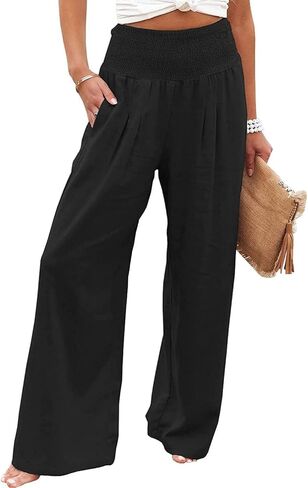 Women Palazzo Pants for Women Summer Boho Wide Leg High Waist Casual Lounge Pant 2025 Beach Travel Vacation Outfits in Saudi Arabia
