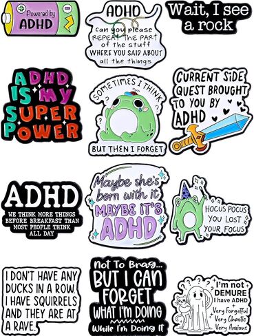 Funny Quote Enamel Pin Set, 12 Pack Metal Lapel Pins with Rubber Clasps, Cute Cartoon Badges in Plastic Storage Box for Backpack, Jacket, Lanyard in Kuwait