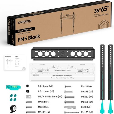 حامل تلفزيون ثابت من ONKRON لأجهزة التلفاز مقاس 35-65 بوصة يصل وزنها إلى 150 رطلاً، حامل تلفزيون مسطح على الحائط Flush max VESA 400x400 Universal Wall Mount TV - حامل تلفزيون رفيع للغاية على الحائط منخفض المستوى / حامل تلفزيون نحيف مثبت على الحائط أسود in Kuwait