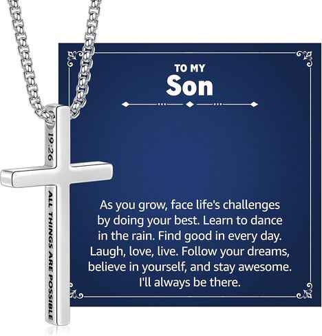IEFLIFE Easter Basket Stuffers - Cross Necklace Easter Gifts for Teens Boys Men, Inspirational Bible Verse Silver Cross Necklace Gifts, Box Chain Necklaces Christian Baptism Gift for Teens Boys Son in Kuwait