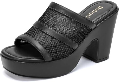 صنادل نسائية ذات نعل سميك وكعب مكتنز سهل الارتداء مربع مفتوح من الأمام ومتماسك شبكي مريح ومناسب للحفلات الصيفية in Kuwait