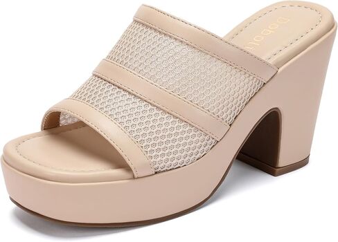 Womens Platform Sandals Chunky Block Heels Slip on Square Open Toe Mesh Knit Comfortable Dressy Summer Party Shoes in Saudi Arabia