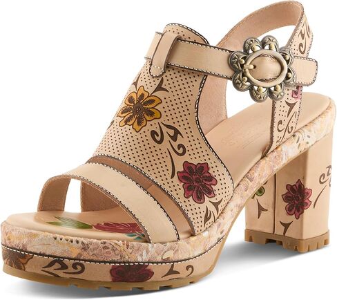 L'Artiste Jawdrop Women’s Floral Leather Sandal with Supportive Block Heel in Saudi Arabia