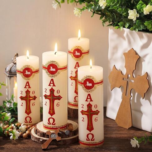 2 Set Paschal Candles with Jesus Sticker Cirios Religiosos Catolico 2026 Lamb of God Catholic Church Candle Cross Sheep for Baptism Confirmation Prayer Easter Cirio para Bautizo (6 x 2 Inch) in Saudi Arabia