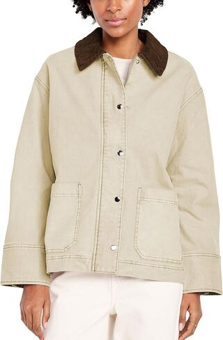 Barn Jackets for Women Trendy Cropped Canvas Jacket Corduroy Contrast Collar Utility Coat 2025 Fall Vintage Outwear in Kuwait