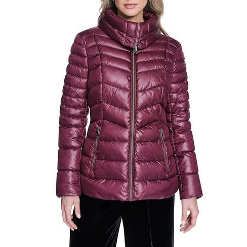 Kenneth Cole Women's Chevron Quilted Cire Puffer With Winged Collar in Saudi Arabia