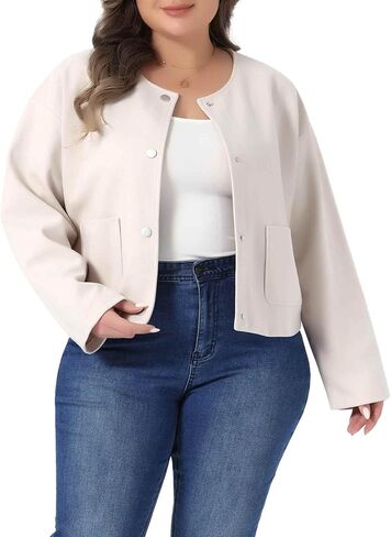 Agnes Orinda Plus Size Cropped Jackets for Women Single Breasted Bomber Jacket Long Sleeve Casual Shacket Coat with Pockets in Saudi Arabia