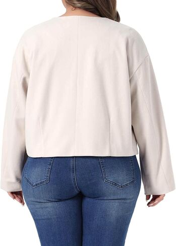 Agnes Orinda Plus Size Cropped Jackets for Women Single Breasted Bomber Jacket Long Sleeve Casual Shacket Coat with Pockets in Saudi Arabia