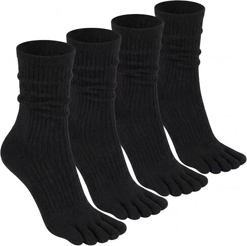 Janmercy 4 Pairs Five Toe Sock Women, Finger Cotton Crew Split Stretchy Slouch Sock, Toe Separator, Knee High Stacked Design in Saudi Arabia