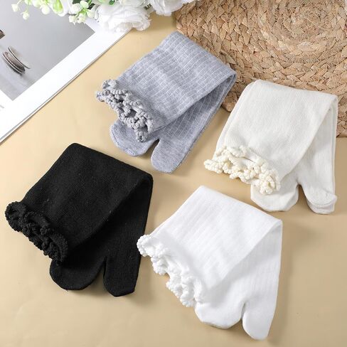 Thinp 4 Pairs Tabi Split Toe Flip Flop Socks Women, Breathable Cotton Japanese Split Toe Sock Ruffle Frilly Sports Casual Sock Non Slip Ankle Socks with Toes for Men Women Unisex in Saudi Arabia