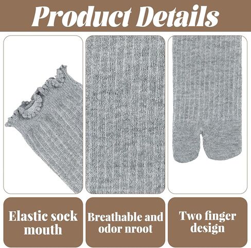 Thinp 4 Pairs Tabi Split Toe Flip Flop Socks Women, Breathable Cotton Japanese Split Toe Sock Ruffle Frilly Sports Casual Sock Non Slip Ankle Socks with Toes for Men Women Unisex in Saudi Arabia