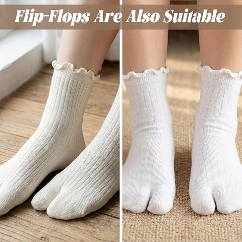 Thinp 4 Pairs Tabi Split Toe Flip Flop Socks Women, Breathable Cotton Japanese Split Toe Sock Ruffle Frilly Sports Casual Sock Non Slip Ankle Socks with Toes for Men Women Unisex in Saudi Arabia