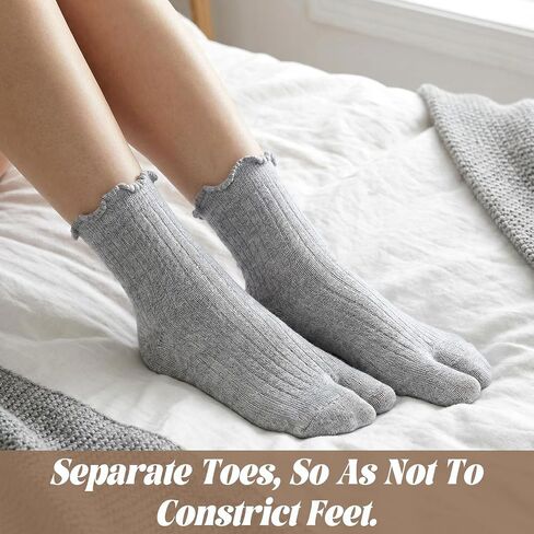 Thinp 4 Pairs Tabi Split Toe Flip Flop Socks Women, Breathable Cotton Japanese Split Toe Sock Ruffle Frilly Sports Casual Sock Non Slip Ankle Socks with Toes for Men Women Unisex in Saudi Arabia