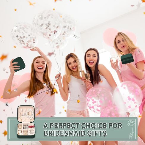Leezmark 8 Pcs Bridesmaid Gifts Set Of 8 Jewelry Travel Case, Velvet Bridesmaid Proposal Gifts Box Portable Jewelry Travel Organizer Small Jewelry Box Mini Storage Box, Green in Saudi Arabia