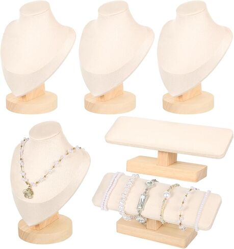 Rainmae 4Pcs Jewelry Display Set, Necklace Display Stand and T Bar Bracelet Holder, Wooden Necklace/Watch/Bracelet Display Rack, Jewelry Bust for Selling for Vendors Home Trade Organizer in Saudi Arabia