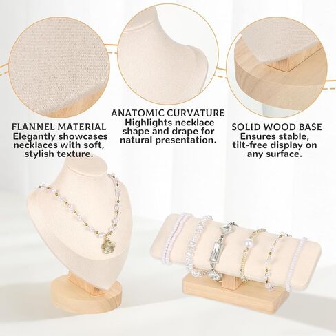 Rainmae 4Pcs Jewelry Display Set, Necklace Display Stand and T Bar Bracelet Holder, Wooden Necklace/Watch/Bracelet Display Rack, Jewelry Bust for Selling for Vendors Home Trade Organizer in Saudi Arabia