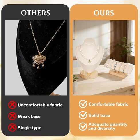 Rainmae 4Pcs Jewelry Display Set, Necklace Display Stand and T Bar Bracelet Holder, Wooden Necklace/Watch/Bracelet Display Rack, Jewelry Bust for Selling for Vendors Home Trade Organizer in Saudi Arabia