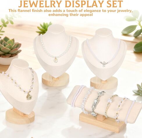 Rainmae 4Pcs Jewelry Display Set, Necklace Display Stand and T Bar Bracelet Holder, Wooden Necklace/Watch/Bracelet Display Rack, Jewelry Bust for Selling for Vendors Home Trade Organizer in Saudi Arabia