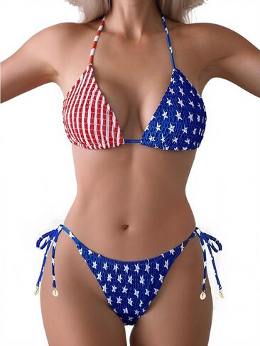 Tainehs Ribbed Two Piece Bikini Sets for Women Sexy Halter Triangle Top Swimsuit String Thong Bathing Suit in Kuwait