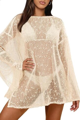 Women Crochet Sheer Kaftan Caftan Mesh Knit Bathing Swimsuit Coverup Women Sexy Summer Beach Dress Vacation Outfits in Saudi Arabia