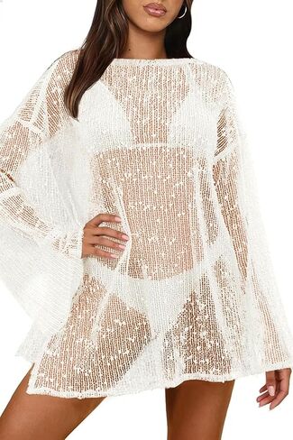 Women Crochet Sheer Kaftan Caftan Mesh Knit Bathing Swimsuit Coverup Women Sexy Summer Beach Dress Vacation Outfits in Saudi Arabia