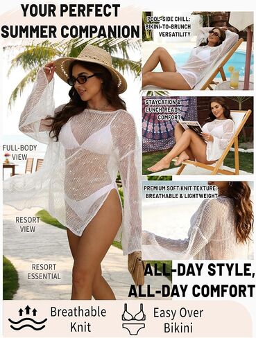 Women Crochet Sheer Kaftan Caftan Mesh Knit Bathing Swimsuit Coverup Women Sexy Summer Beach Dress Vacation Outfits in Saudi Arabia