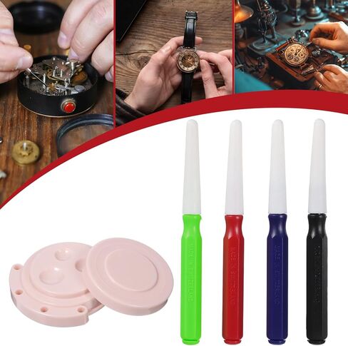 طقم إصلاح الساعة، مجموعة إبرة قلم الزيت، طقم أدوات إصلاح الساعة مع 4 أقلام زيتية بأحجام مختلفة وكوب زيت واحد، أقلام زيت دقيقة، قضيب للساعات، إصلاح تزييت الساعة والأجزاء الصغيرة in Saudi Arabia