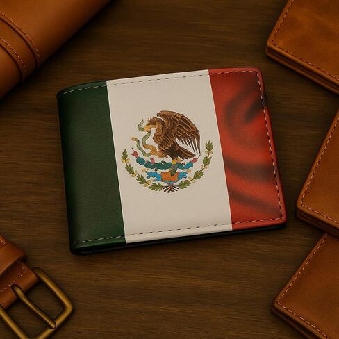MARSHAL RFID Blocking Printed Mexican Flag Bifold Genuine Leather Mexico Wallet with Gift box for men in Saudi Arabia