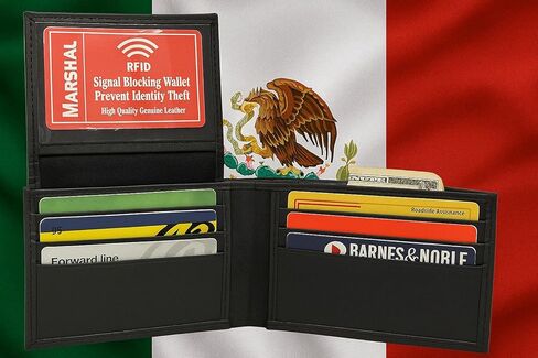 MARSHAL RFID Blocking Printed Mexican Flag Bifold Genuine Leather Mexico Wallet with Gift box for men in Saudi Arabia